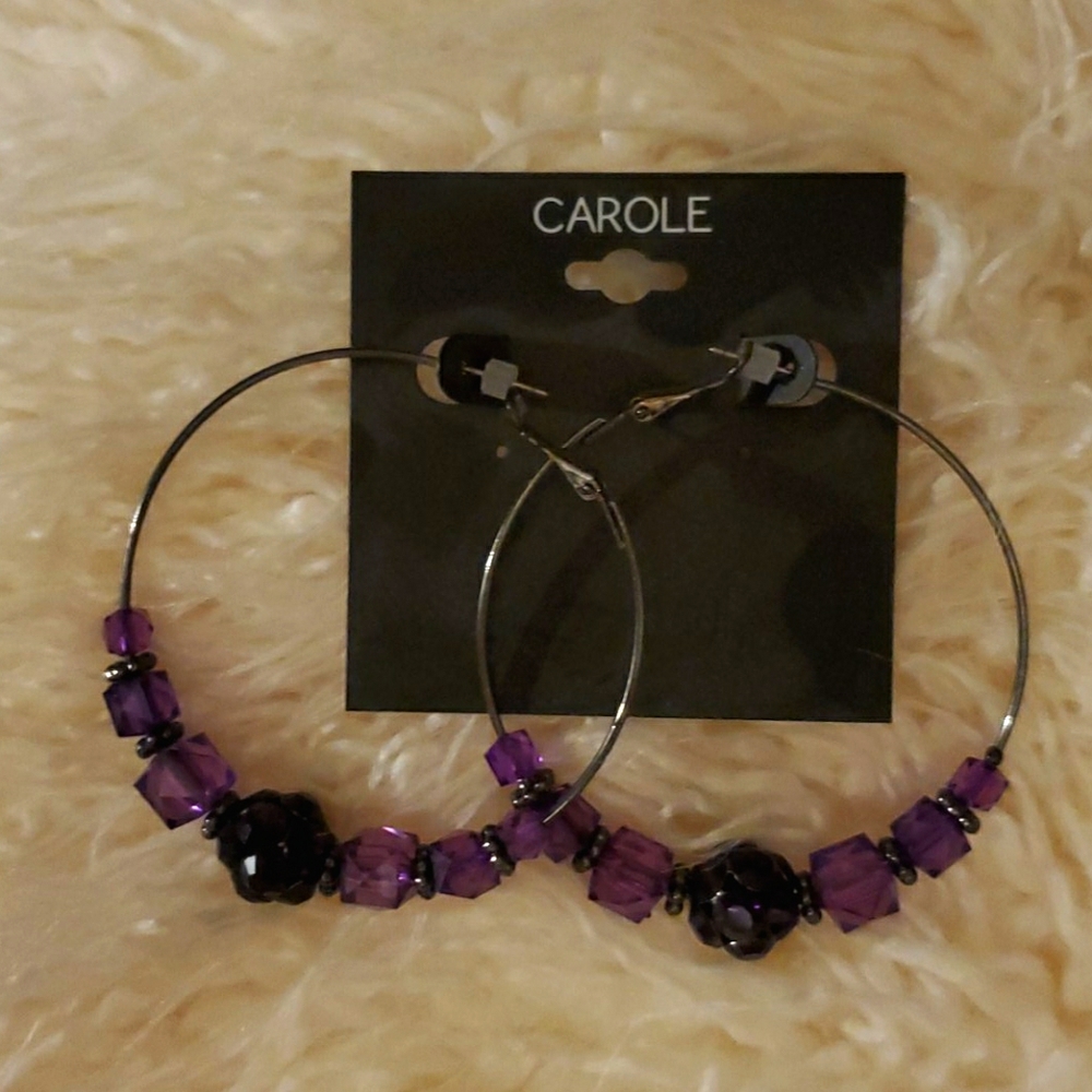 Brand New Carole Purple Hoop Earrings